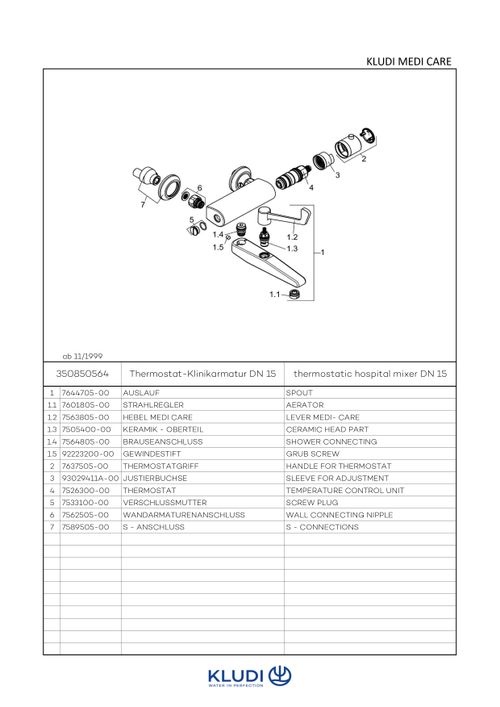 KLUDI-MEDI-CA-Therm-Klinikarm-Wandmontage-chrom-350850564 gallery number 2